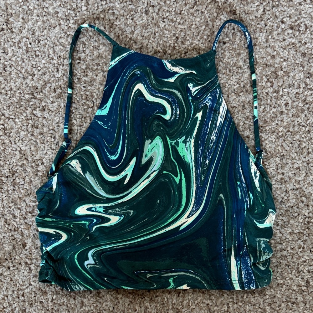 Heart Hips Teal & Navy Marble Halter Crop Top